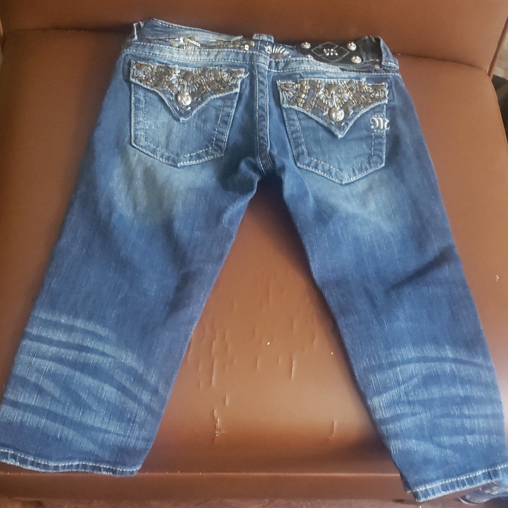 MissMe Womens Blue Embellished Pocket Jeans